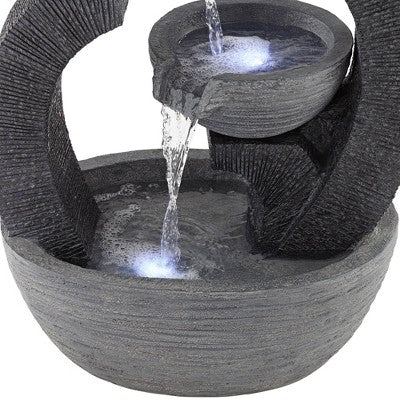  John Timberland Three Cup Modern Japanese Cascading Outdoor Floor Water Fountain With LED Light 31 1/2" For Yard Garden Patio Home Deck Porch Exterior