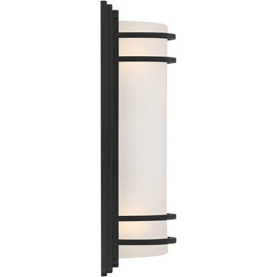  John Timberland Habitat 16" High Modern Outdoor Wall Sconce Light Fixture Mount Porch House Exterior Weatherproof Black Metal Frosted Glass Shade