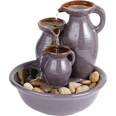  John Timberland Triple Jug Rustic Zen Cascading Indoor Tabletop Water Fountain 9" For Table Office Desk Home Bedroom House Living Room Relaxation