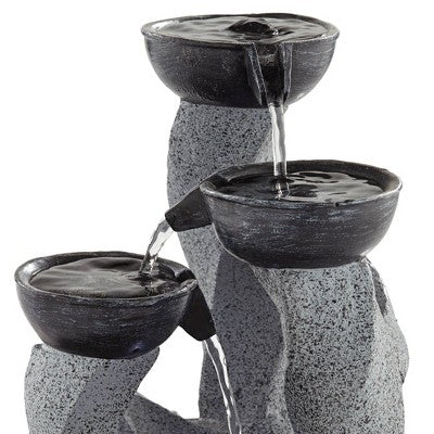  John Timberland Three Twist Column Modern Zen Cascading Bowls Indoor Tabletop Water Fountain With LED Light 11" For Table Office Desk Home Bedroom