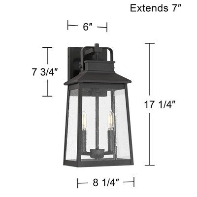  John Timberland Jubliee 17 1/4" High Modern Outdoor Wall Light Fixture Mount Porch House Exterior 2-Light Weatherproof Black Metal Clear Glass Shade