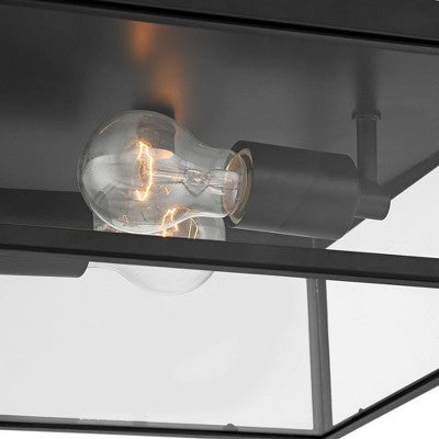  John Timberland Modern Outdoor Ceiling Light Fixture Matte Black 12" Clear Glass Panels Square Exterior House Porch Patio Outside