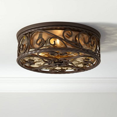  John Timberland Casa Seville Rustic Farmhouse Flush Mount Outdoor Ceiling Light Fixture Dark Walnut 5" Champagne Water Glass For Post Exterior Barn
