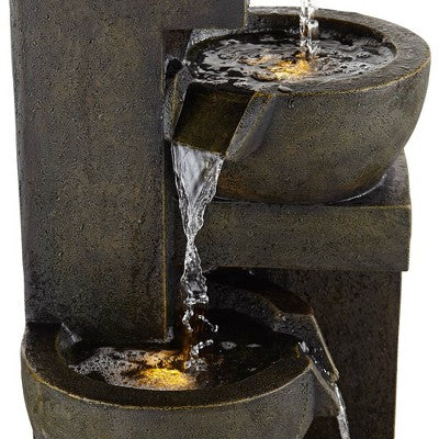  John Timberland Outdoor Floor Water Fountain With Light LED 41 1/2" High Cascading Bowls For Yard Garden Patio Deck Home