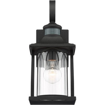  John Timberland Adaes Mission Outdoor Wall Light Fixture Textured Black Motion Sensor 14 1/4" Clear Glass For Post Exterior Barn Deck House Porch Yard