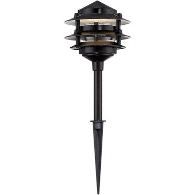  John Timberland Three-Tier Pagoda 11" High Black LED Path Lights Set Of 2