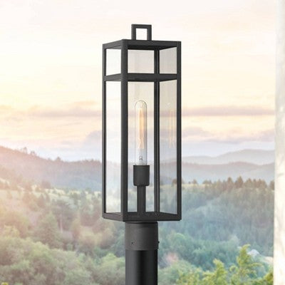  John Timberland San Lucas 21 3/4" High Modern Outdoor Post Light Fixture Pole Porch House Exterior Weatherproof Sand Black Metal Clear Glass Shade