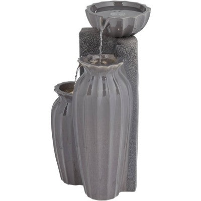  Three Bowls 26 1/2" High Large Modern Outdoor Decor Dark Gray Ceramic Floor Fountain With Light LED 3-Tier Outside Garden Patio Yard