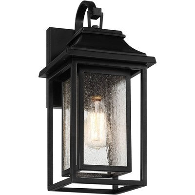  John Timberland Cecile 18 1/4" High Mission Framed Box Outdoor Wall Light Fixture Mount Porch House Waterproof Shiny Black Aluminum Seeded Glass Shade