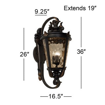  John Timberland Casa Marseille Rustic Outdoor Wall Light Fixture Veranda Bronze Ornate Scroll 36" Champagne Hammered Glass For Post Exterior Barn Deck
