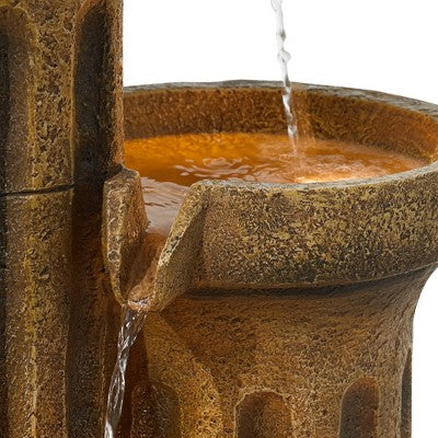  John Timberland Sphere Jugs And Column Rustic Cascading Outdoor Floor Water Fountain With LED Light 50" For Yard Garden Patio Home Deck Porch House