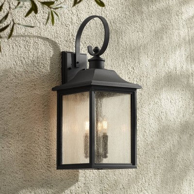  John Timberland Moray Bay Mission Outdoor Wall Light Fixture Black Lantern 24" Clear Seedy Glass For Post Exterior Barn Deck House Porch Yard Patio