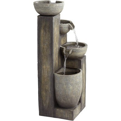  John Timberland Four Tier Rustic Cascading Outdoor Floor Water Fountain With LED Light 40 1/2" For Yard Garden Patio Home Deck Porch House Roof