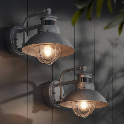  John Timberland Modern Industrial Outdoor Barn Lights Set Of 2 Metal Dusk To Dawn Motion Sensor Gooseneck 9" Clear Glass Exterior