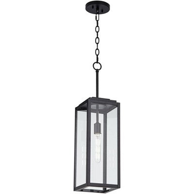  John Timberland Modern Outdoor Hanging Light Fixture Mystic Black 27 1/4" Clear Glass Panel For Exterior Barn Deck House Porch Patio Outside Garage
