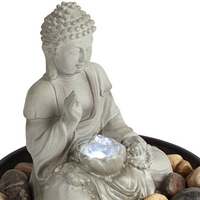  John Timberland Zen Buddha Indoor Tabletop Water Fountain With Light LED 10" High Sitting For Table Desk Office Relaxation