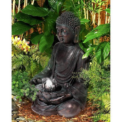 John Timberland Meditating Buddha Zen Bubbler Outdoor Water Fountain With LED Light 24" For Yard Garden Patio Home Deck Porch House Meditation Decor