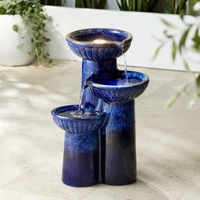  John Timberland Modern Outdoor Floor Water Fountain With Light LED 26 3/4" High Cascading Bowls For Yard Garden Patio Deck