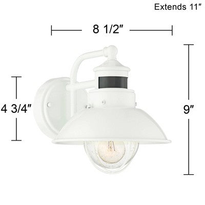  John Timberland Oberlin Rustic Industrial Farmhouse Outdoor Barn Light Fixture White Dusk To Dawn Motion Sensor 9" Clear Seedy Glass For Exterior Deck