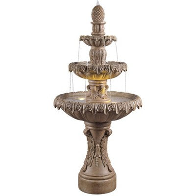  Ibiza 62" High Large Italian Outdoor Decor Sand Stone Floor Fountain With Light LED 3-Tier Outside Garden Patio Yard Backyard