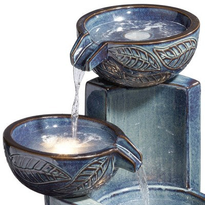  John Timberland Summer Leaves Cascading Bowls Modern Outdoor Floor Water Fountain With LED Light 26" For Yard Garden Patio Deck Porch House Exterior