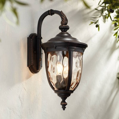  John Timberland Bellagio Vintage Rustic Outdoor Wall Light Fixture Bronze Downbridge 20 1/2" Champagne Hammered Glass For Post Exterior Barn House