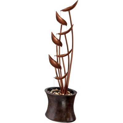  John Timberland Tiered Copper Leaves Modern Cascading Tiered Leaves Outdoor Floor Water Fountain 41" For Yard Garden Patio Deck Porch Balcony Roof