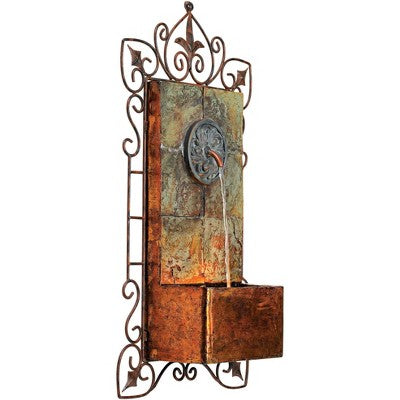  Ibizi 33" High Large Rustic Traditional Indoor Outdoor Decor Faux Stone Wall Fountain With Light LED Iron Scroll Outside Garden