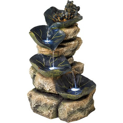  John Timberland Frog And Four Lily Pad Rustic Cascading Outdoor Floor Water Fountain With LED Light 21" For Yard Garden Patio Home Deck Porch Exterior