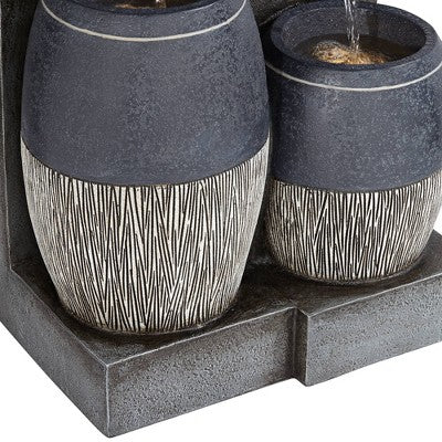  John Timberland Mendit Rustic Cascading 2-Jar Outdoor Wall Floor Water Fountain With LED Light 29" For Yard Garden Patio Home Deck Lawn