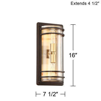  John Timberland Habitat Modern Outdoor Wall Light Fixture Bronze Warm Brass 16" Clear Glass For Post Exterior Barn Deck House Porch Yard Patio Home