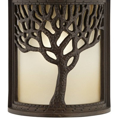  John Timberland Mission Outdoor Wall Light Fixture Bronze Tree Motif 12 1/4" Amber Glass Lantern For Exterior House Porch Patio