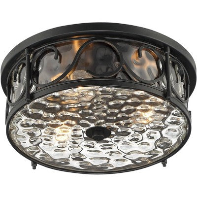  John Timberland Paseo Rustic Industrial Flush Mount Outdoor Ceiling Light Matte Black 6 1/4" Clear Hammered Glass Damp Rated For Post Exterior Barn