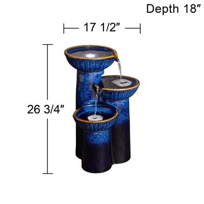 John Timberland Modern Outdoor Floor Water Fountain With Light LED 26 3/4" High Cascading Bowls For Yard Garden Patio Deck
