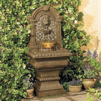  Royal Lions Head 51" High Large Italian Outdoor Decor Faux Stone Floor Fountain With Light Waterfall Outside Garden Patio Yard