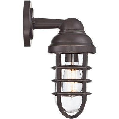  John Timberland Marlowe Industrial Outdoor Wall Light Fixture Galvanized Metal Cage 13 1/4" Clear Glass For Post Exterior Barn Deck House Porch Yard