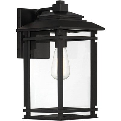  John Timberland North House Mission Outdoor Wall Light Fixture Matte Black Metal 16" Clear Glass For Post Exterior Barn Deck House Porch Yard Patio