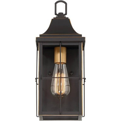  John Timberland Sunderland Rustic Mission Outdoor Wall Light Fixture Black Gold 15" Clear Glass For Post Exterior Barn Deck House Porch Yard Patio
