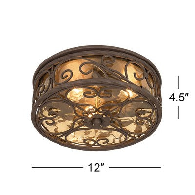  John Timberland Casa Seville Rustic Farmhouse Flush Mount Outdoor Ceiling Light Fixture Dark Walnut 4 1/2" Champagne Water Glass For Post Exterior