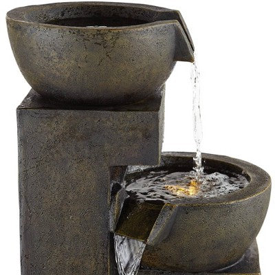  John Timberland Outdoor Floor Water Fountain With Light LED 41 1/2" High Cascading Bowls For Yard Garden Patio Deck Home