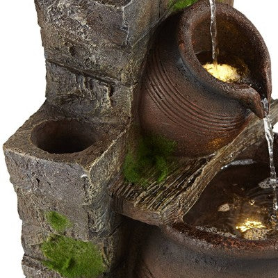  John Timberland Four Pot Rustic Cascading Outdoor Floor Water Fountain With LED Light 39 1/4" For Yard Garden Patio Deck Porch House Exterior