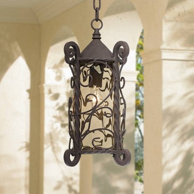  John Timberland Casa Seville Vintage Rustic Outdoor Hanging Light Dark Walnut Scroll 15" Champagne Water Glass For Post Exterior Barn Deck House Porch