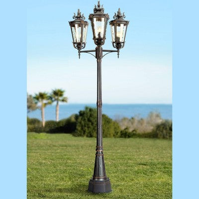  John Timberland Mediterranean Outdoor Post Light Street Lantern 3 Light Veranda Bronze 100" Clear Hammered Glass For Exterior Yard
