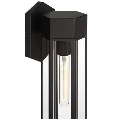  John Timberland Gambit 17" High Modern Outdoor Wall Light Fixture Mount Porch House Exterior Outside Weatherproof Matte Black Clear Glass Shade