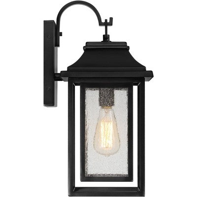  John Timberland Cecile 18 1/4" High Mission Framed Box Outdoor Wall Light Fixture Mount Porch House Waterproof Shiny Black Aluminum Seeded Glass Shade