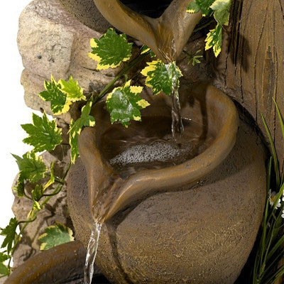  John Timberland Cascading Rustic Three Jugs Outdoor Floor Water Fountain 33" For Yard Garden Patio Home Deck Porch House Exterior Balcony Roof