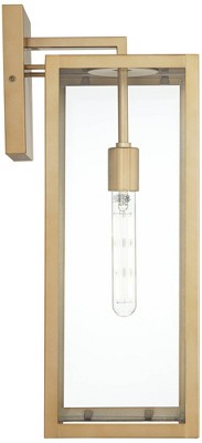  John Timberland Titan Modern Outdoor Wall Light Fixtures Set Of 2 Soft Gold Rectangular Frame 20 1/4" Clear Glass For Post Exterior Barn