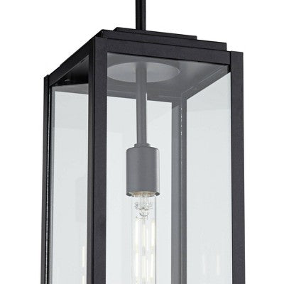  John Timberland Modern Outdoor Hanging Light Fixture Mystic Black 27 1/4" Clear Glass Panel For Exterior Barn Deck House Porch Patio Outside Garage