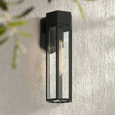  John Timberland Gambit 17" High Modern Outdoor Wall Light Fixture Mount Porch House Exterior Outside Weatherproof Matte Black Clear Glass Shade