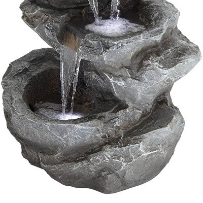  Five Bowl 40 1/2" High Large Zen Modern Indoor Outdoor Decor Gray Resin Floor Fountain With Light LED Waterfall Outside Garden Patio